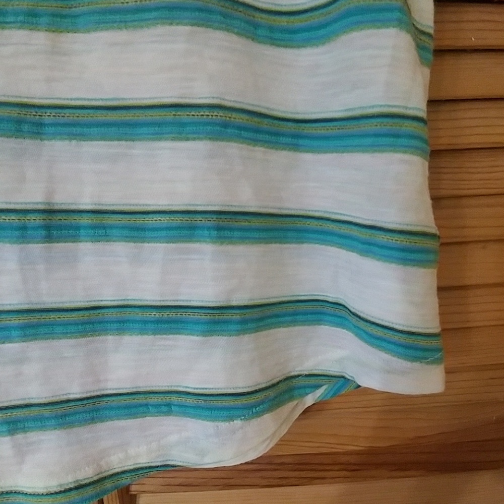 NWT CHAPS Turquoise & White Striped Top Tee M - Picture 4 of 4